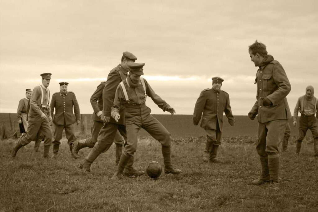 A Picture of Soldiers Playing Soccer