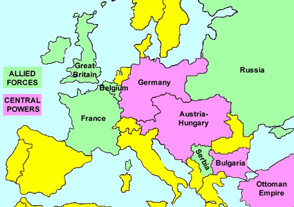 Map Representing the Countries Under the Alliance and Triple Entente