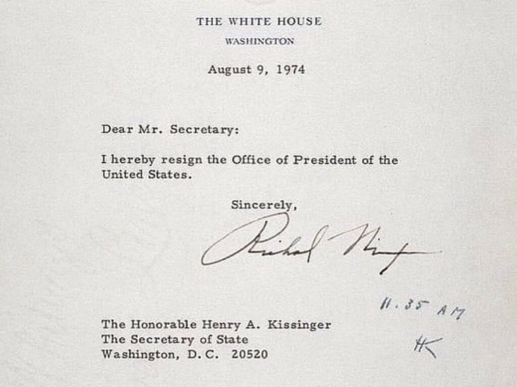 A Picture of President Richard Nixon Resignation